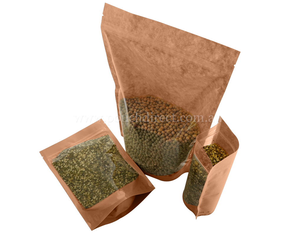 One Side Clear Brown paper  Pouches