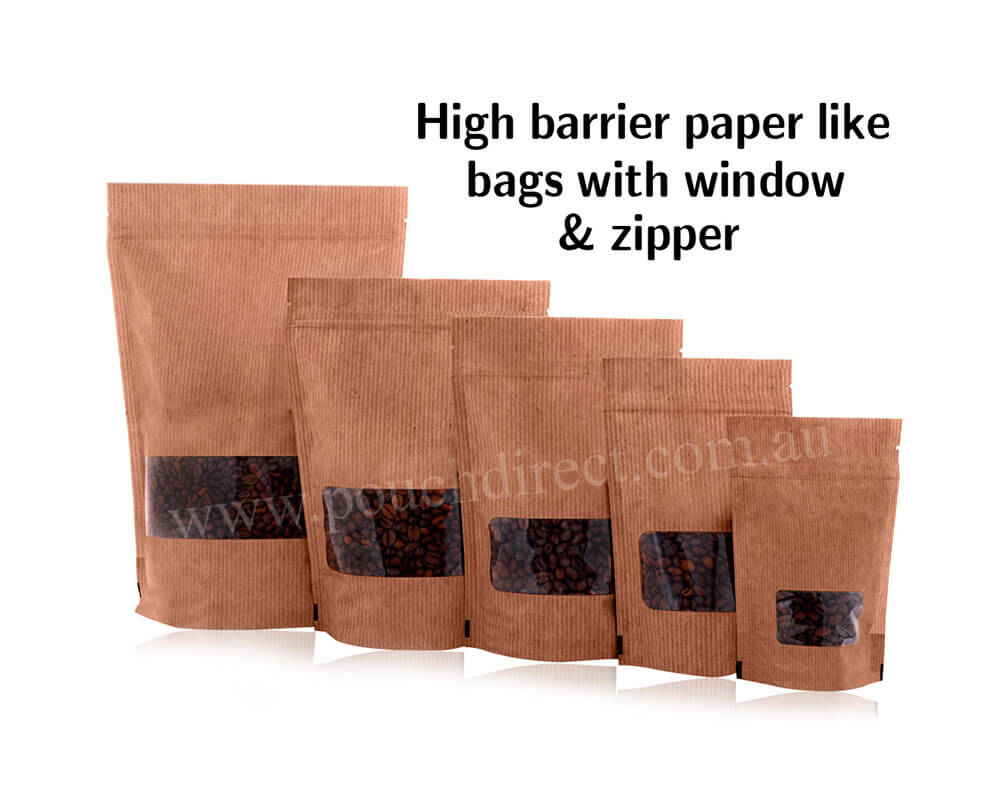 High Barrier Paper Like Bags with Window & Zipper