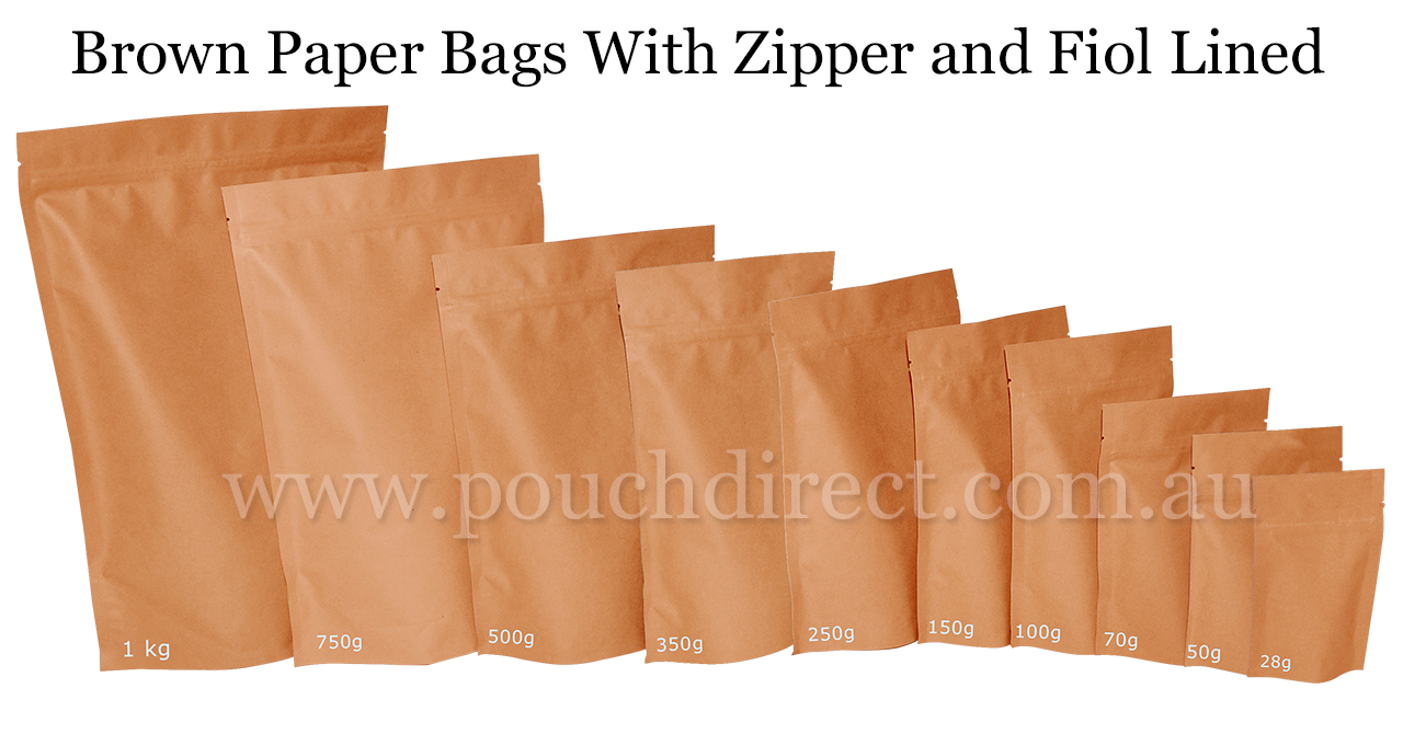 Brown Paper Bags With Zipper and Foil Lined
