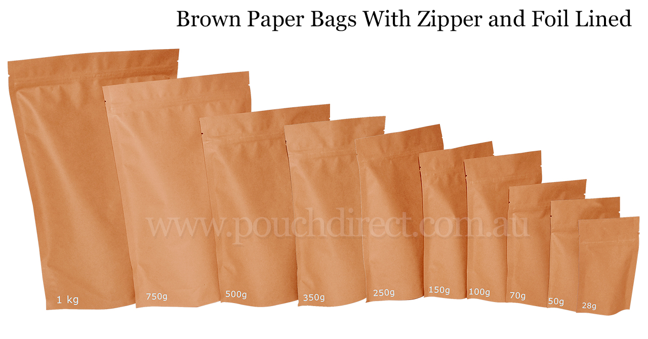 Brown Paper Bags With Zipper and Foil Lined