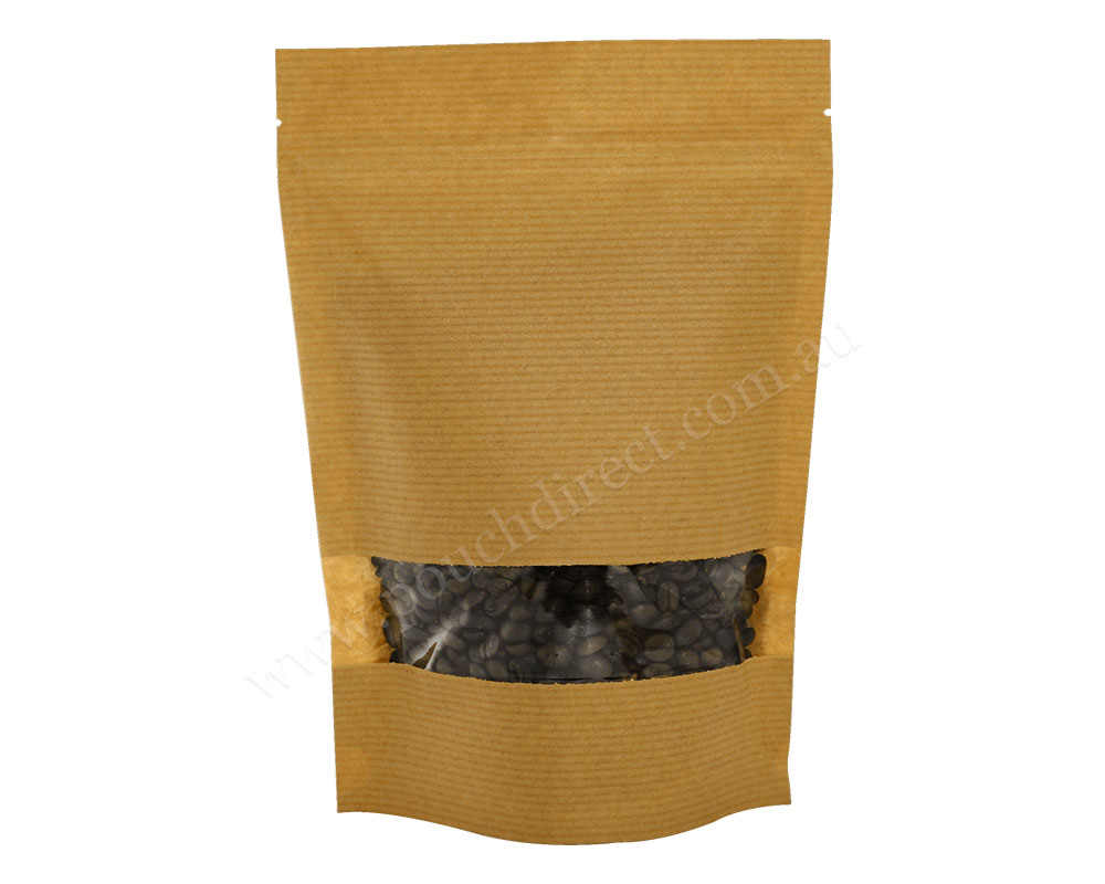 Brown Striped Paper Pouches full Rectangle Window