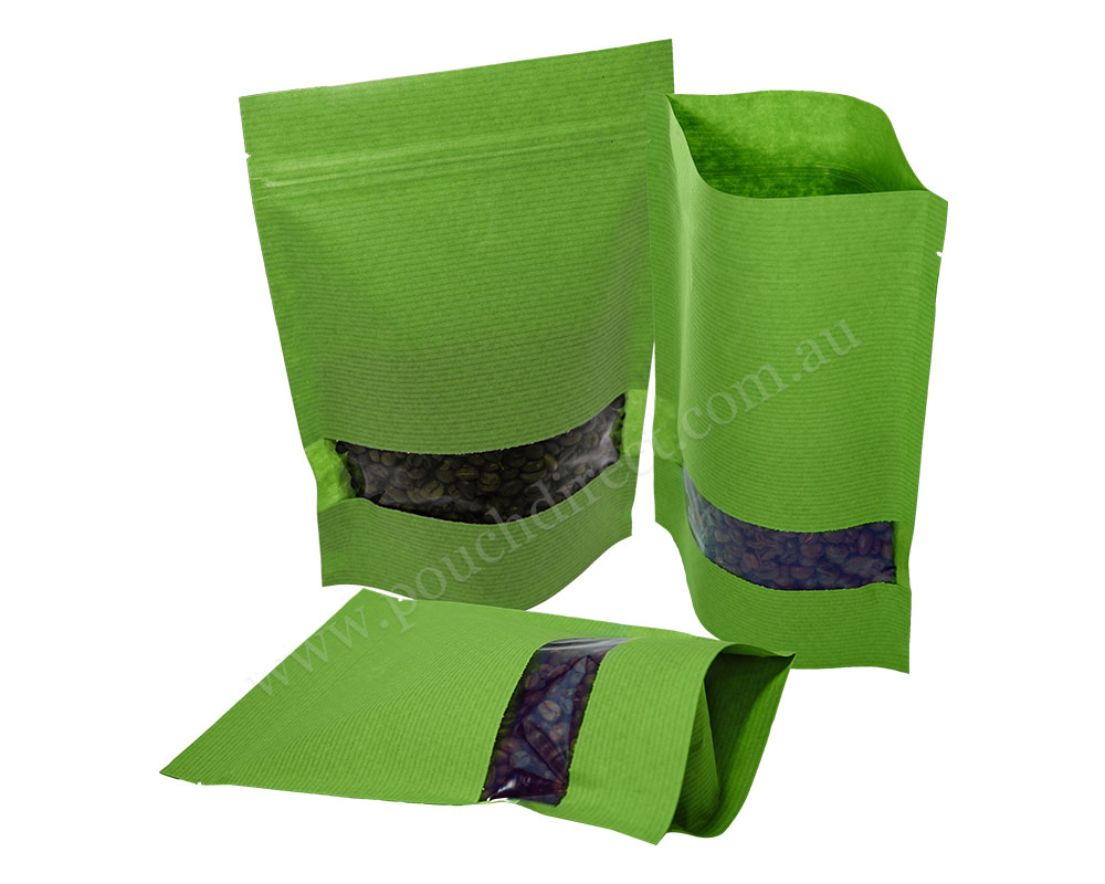 Green Striped Paper Pouches full Rectangle Window