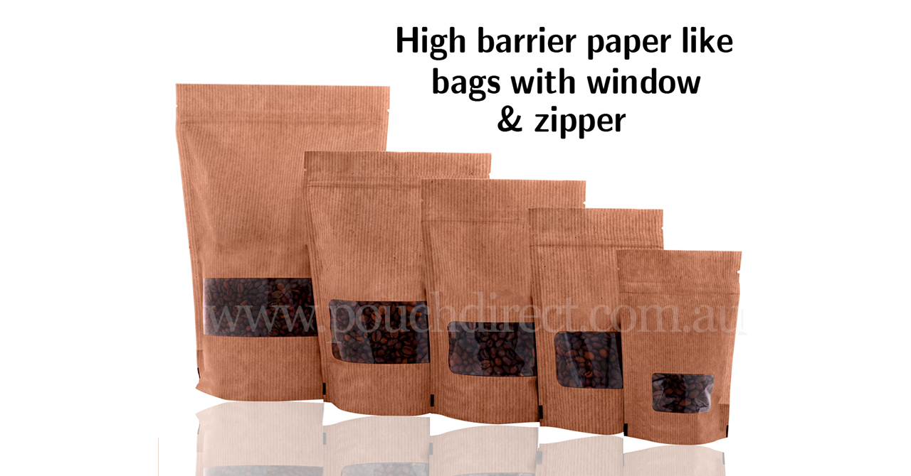 High Barrier Paper Like Bags with Window & Zipper