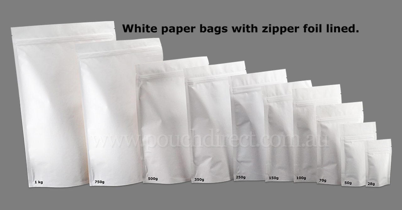 White Paper Bags With Zipper Foil Lined
